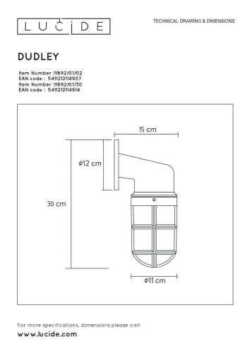 Настенный светильник Dudley 11892/01/30 Lucide уличный IP44 чёрный 1 лампа, плафон белый в стиле винтаж современный E27 фото 5